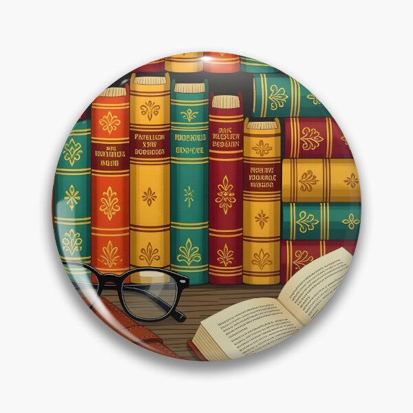 Item preview, Delightful pattern of colorful old books and leather bound notebook with reading glasses arranged in a whimsical style  designed and sold by Ponted.