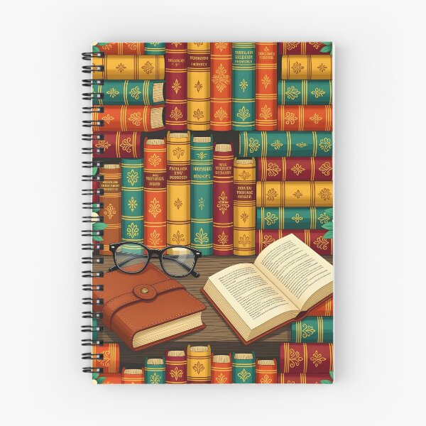 Item preview, Delightful pattern of colorful old books and leather bound notebook with reading glasses arranged in a whimsical style  designed and sold by Ponted.