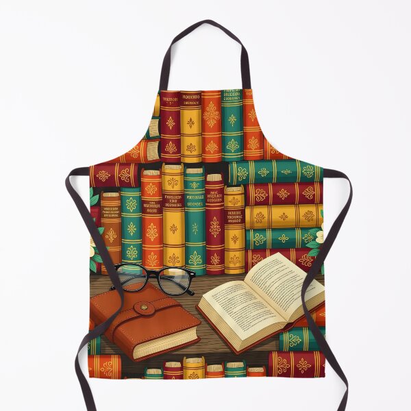 Item preview, Delightful pattern of colorful old books and leather bound notebook with reading glasses arranged in a whimsical style  designed and sold by Ponted.