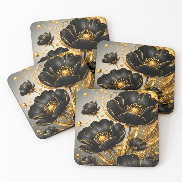 Item preview, Black and Gold Floral Luxury Art Print designed and sold by Kaleidoscope Print.
