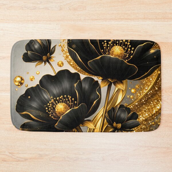 Item preview, Black and Gold Floral Luxury Art Print designed and sold by Kaleidoscope Print.