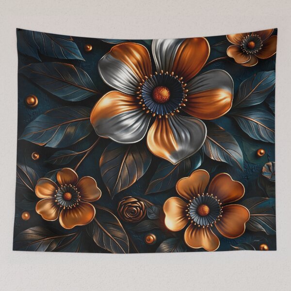 Item preview, Copper and Silver Floral Luxury Botanical Print designed and sold by Kaleidoscope Print.