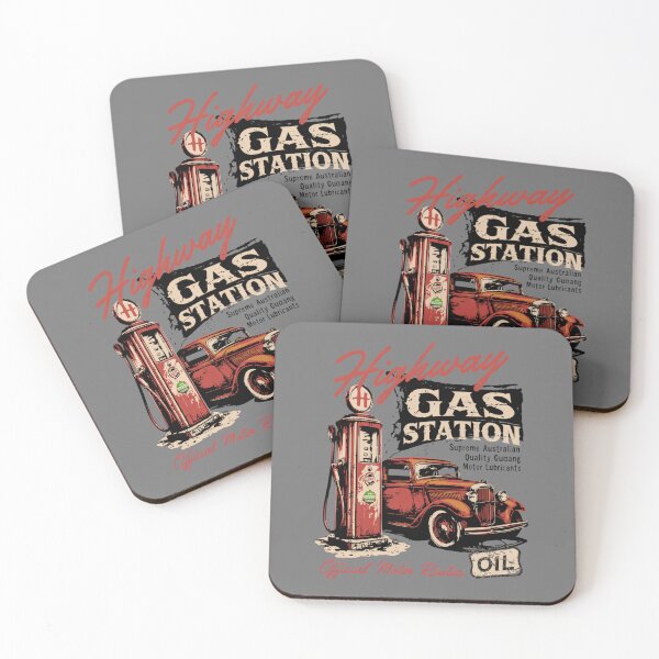Item preview, vintage gas station - retro car - hot rod design - antique gas pump - old west style - distressed graphic - vintage hot rod - retro garage - roadside service station designed and sold by JansenGS.