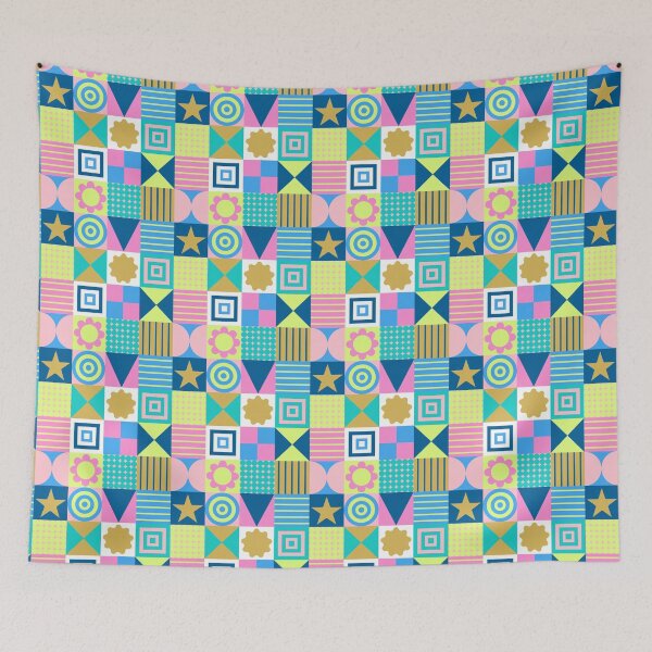 Item preview, Modern Geometric Abstract Patchwork Background with Bright Shapes designed and sold by nuchz.