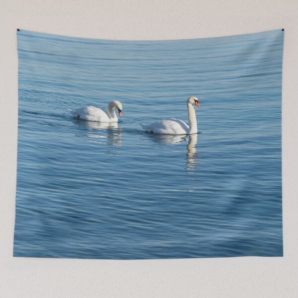 Item preview, Swan Couple Gracefully Gliding on Calm Blue Water designed and sold by Georgia Mizuleva.