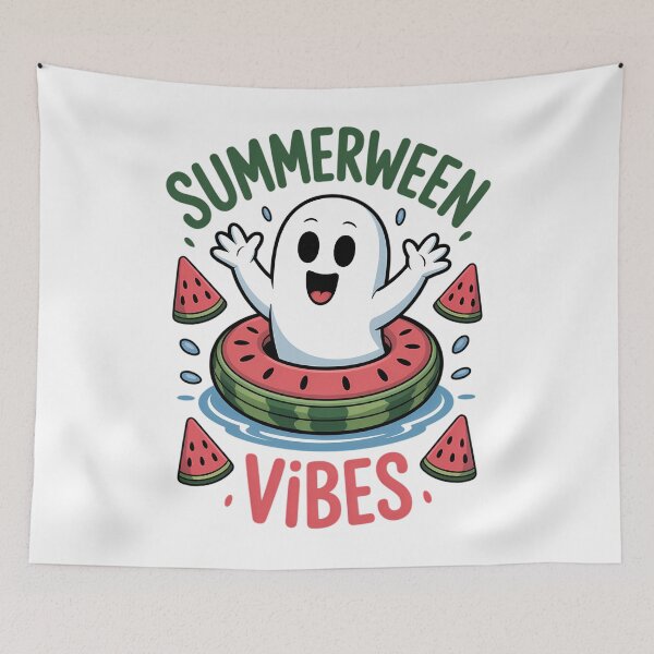 Item preview, Summerween Vibes Beach Party Ghost on Watermelon Float designed and sold by Formatage.