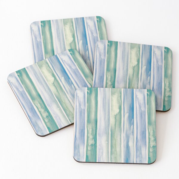 Item preview, Faded Vintage Blue Green and Ivory Watercolor Textured Stripes designed and sold by micklyn.