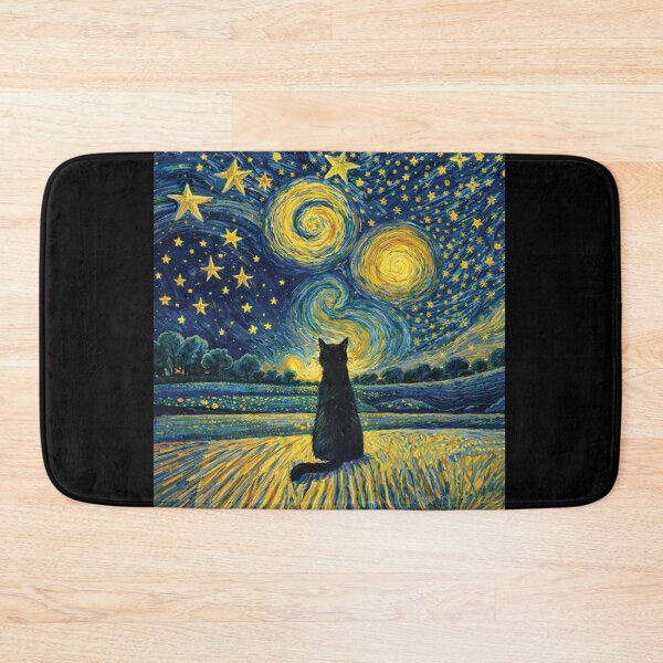 Item preview, Starry Night Black Cat Art - Van Gogh Style Whimsical Painting Graphic designed and sold by DreamPup.