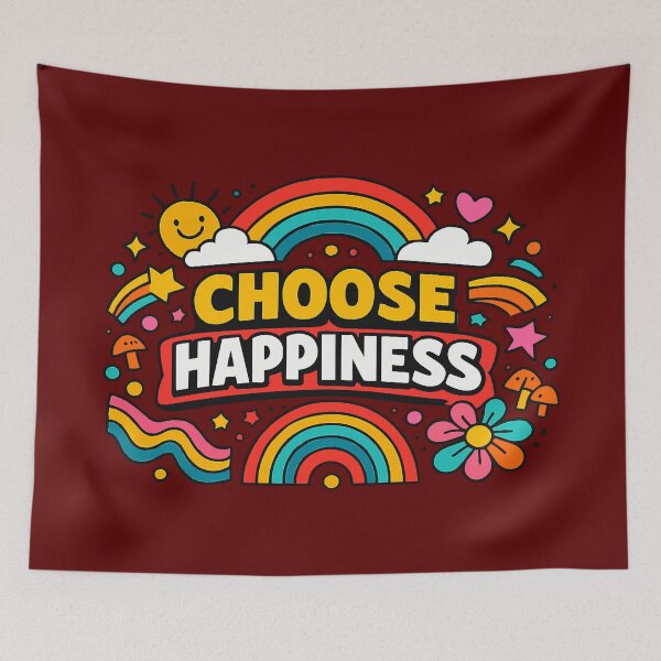 Item preview, Choose Happiness Retro Rainbow Aesthetic - Positive Quote designed and sold by Far Out Goods.