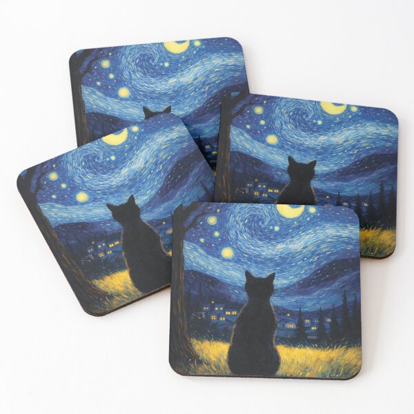 Item preview, Starry Night Black Cat Art - Van Gogh Style Whimsical Painting Graphic designed and sold by DreamPup.