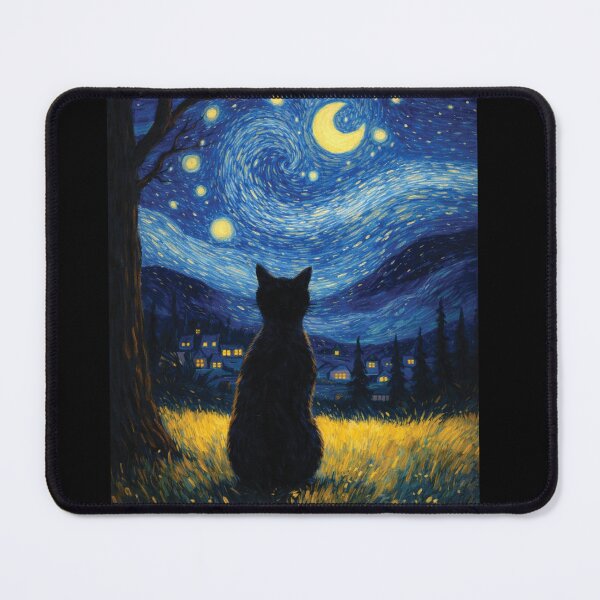 Item preview, Starry Night Black Cat Art - Van Gogh Style Whimsical Painting Graphic designed and sold by DreamPup.