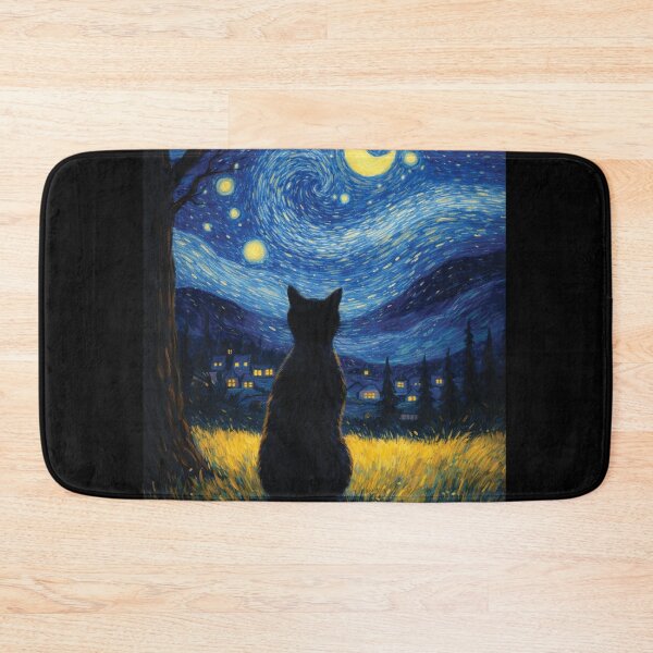 Item preview, Starry Night Black Cat Art - Van Gogh Style Whimsical Painting Graphic designed and sold by DreamPup.
