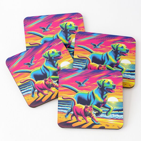 Item preview, Sunset Companions – Psychedelic Dog & Cat Design designed and sold by Dogandesighn.