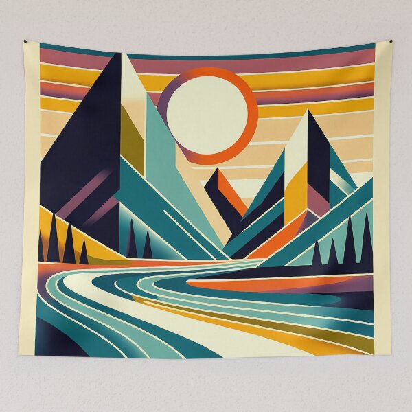 Item preview, Geometric Mountain Sunset Landscape designed and sold by InkSmithery.