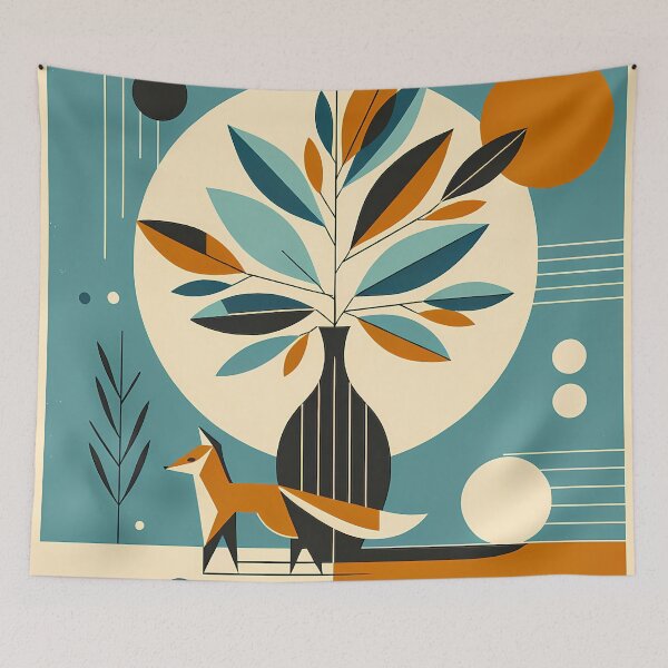 Item preview, Geometric Fox and Botanical Vase Illustration designed and sold by InkSmithery.