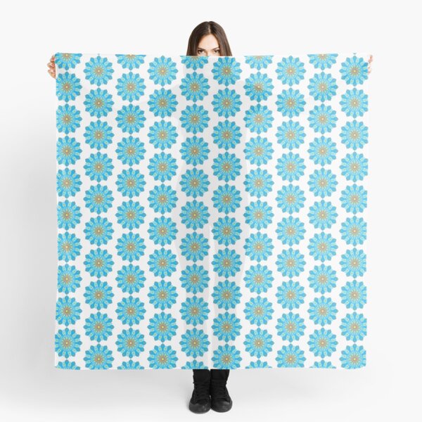 Mandala fleurs bleu, jaune, orange Foulard