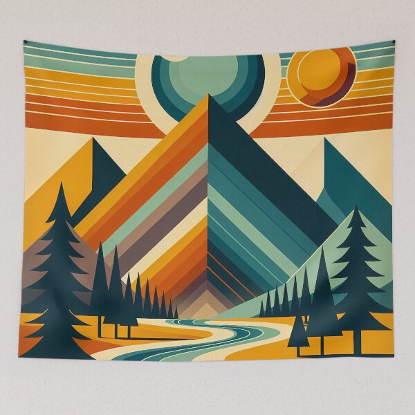 Item preview, Geometric Mountain Valley Sunset designed and sold by InkSmithery.