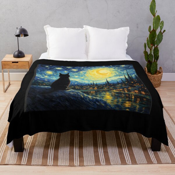Item preview, Starry Night Black Cat Art - Van Gogh Style Whimsical Painting Graphic designed and sold by DreamPup.