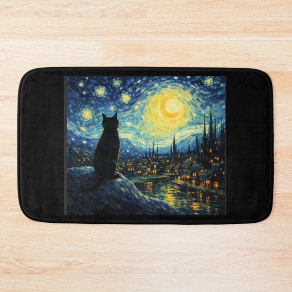 Item preview, Starry Night Black Cat Art - Van Gogh Style Whimsical Painting Graphic designed and sold by DreamPup.