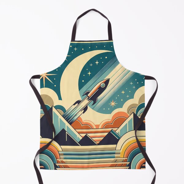 Item preview, Retro Rocket Over Crescent Moon and Pyramids designed and sold by InkSmithery.