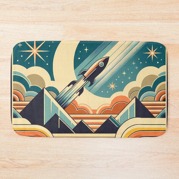 Item preview, Retro Rocket Over Crescent Moon and Pyramids designed and sold by InkSmithery.