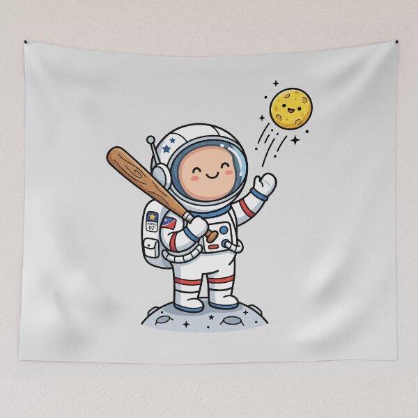Item preview, Kawaii Astronaut Hitting Moon Baseball - Cute Space Galaxy Sports Illustration designed and sold by seven things shop.