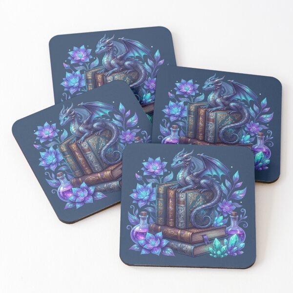 Item preview, Neon Magic Dragon & Spell Book Library - Whimsical Fantasy Aesthetic Art designed and sold by KubbyArt.