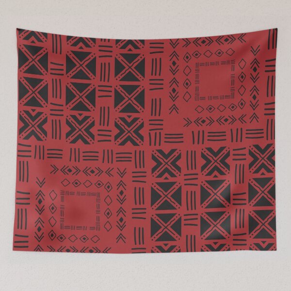 Item preview, Bogolan Mudcloth Pattern in Deep Red and Earthy Tones designed and sold by Wolagno.