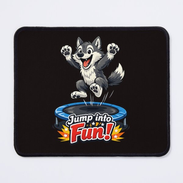 Item preview, Funny Jumping Wolf on Trampoline – Cute Cartoon Animal Design designed and sold by Tadeusz1.