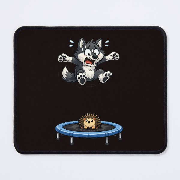 Item preview, Funny Wolf vs Hedgehog on Trampoline – Cute Cartoon Panic Moment designed and sold by Tadeusz1.