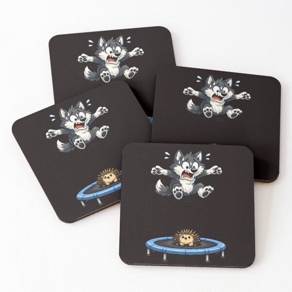 Item preview, Funny Wolf vs Hedgehog on Trampoline – Cute Cartoon Panic Moment designed and sold by Tadeusz1.