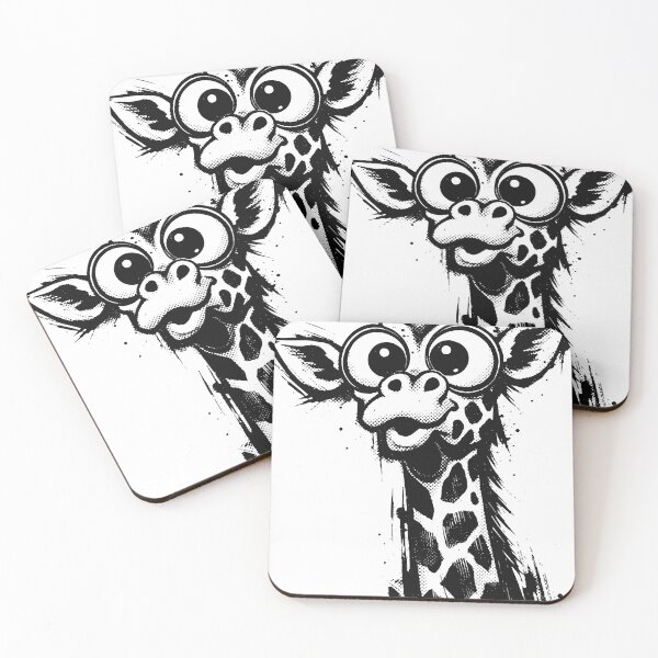 Item preview, Playful black and white ink giraffe portrait with oversized eyes, halftone dots and splatter effects. Whimsical, cute expression ideal for kids decor designed and sold by Dejbar.