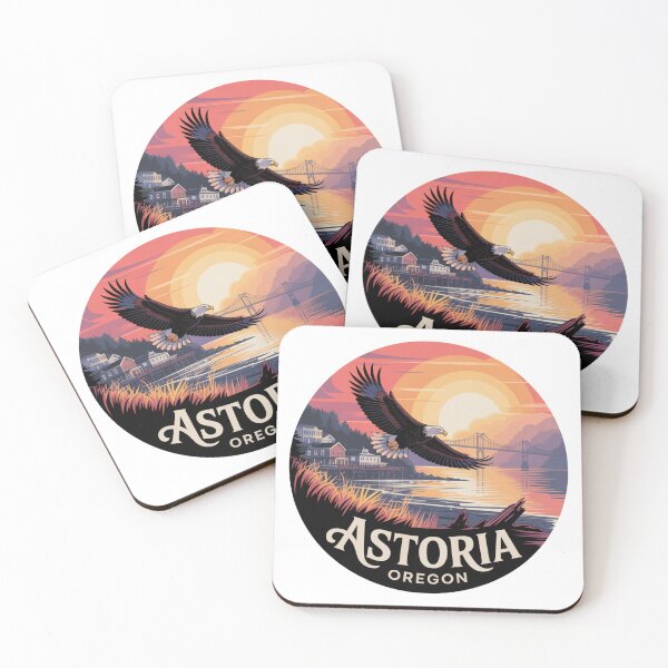 Item preview, Astoria Oregon: Bald Eagle Sunset Coastal Badge designed and sold by CircinusStore.