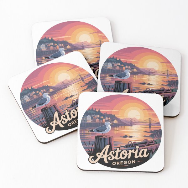 Item preview, Astoria Oregon: Seagull Sunset Waterfront Badge designed and sold by CircinusStore.
