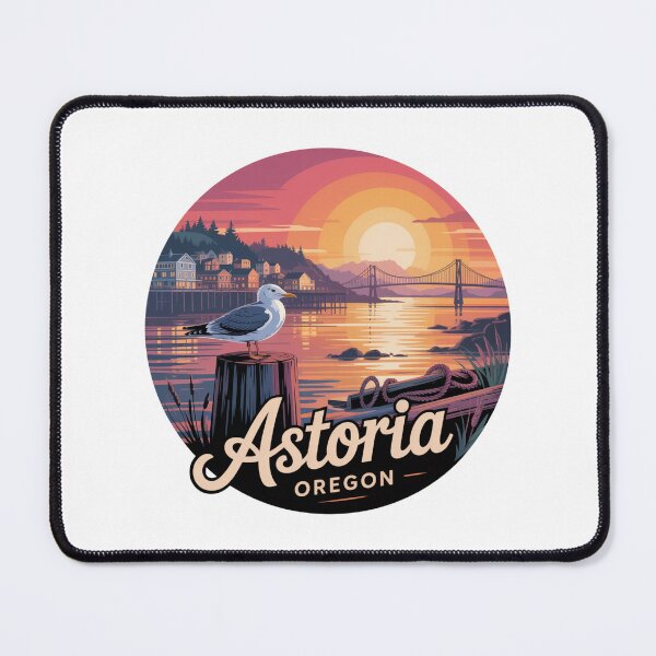 Item preview, Astoria Oregon: Seagull Sunset Waterfront Badge designed and sold by CircinusStore.