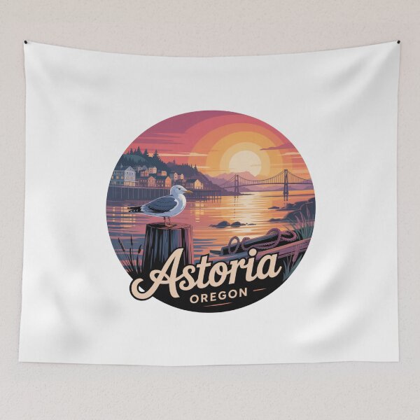 Item preview, Astoria Oregon: Seagull Sunset Waterfront Badge designed and sold by CircinusStore.