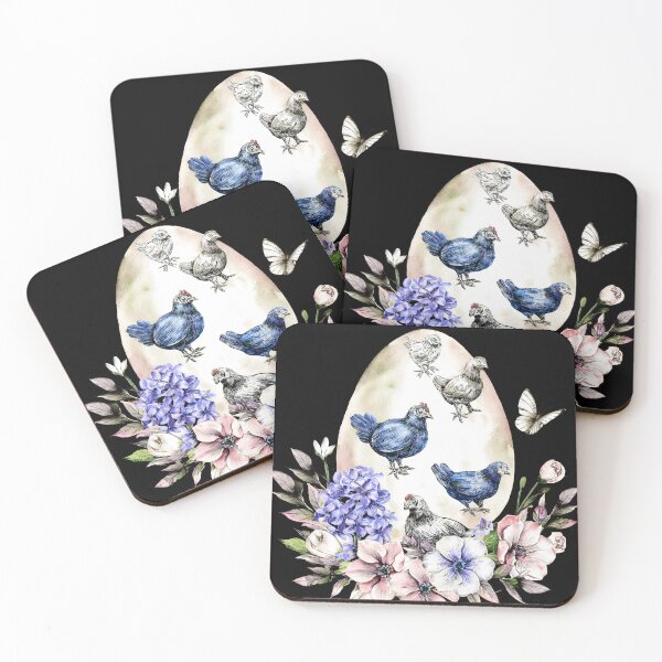 Item preview, Vintage Egg with Hens Floral Watercolor Easter Spring Illustration Black Background designed and sold by VISO-art.