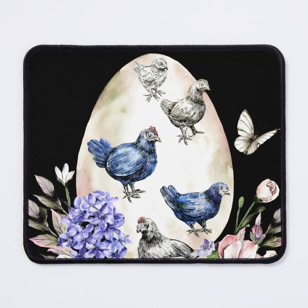 Item preview, Vintage Egg with Hens Floral Watercolor Easter Spring Illustration Black Background designed and sold by VISO-art.