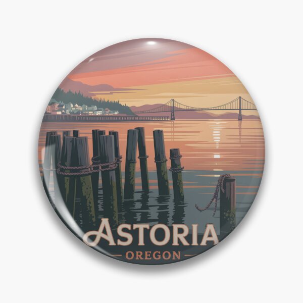 Item preview, Astoria Oregon: Sunset Pilings Waterfront Badge designed and sold by CircinusStore.