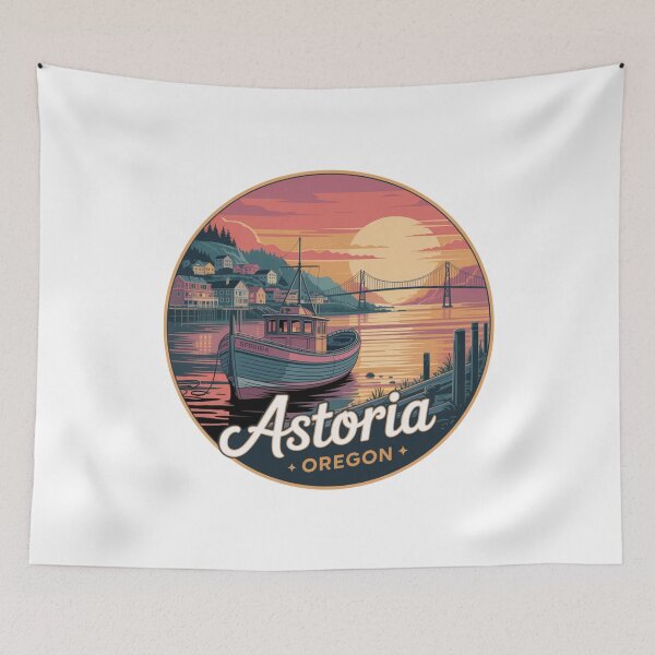 Item preview, Astoria Oregon: Fishing Boat Sunset Coastal Badge designed and sold by CircinusStore.