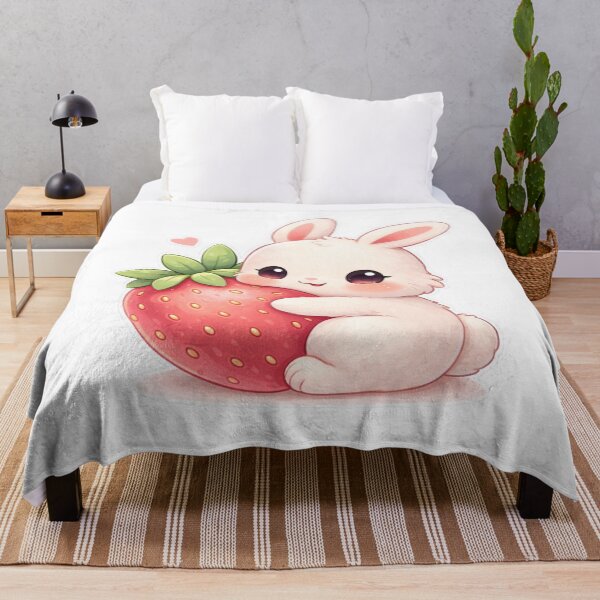 Item preview, Cute Bunny Hugging Strawberry Kawaii Aesthetic Design designed and sold by Sadia Jannat.