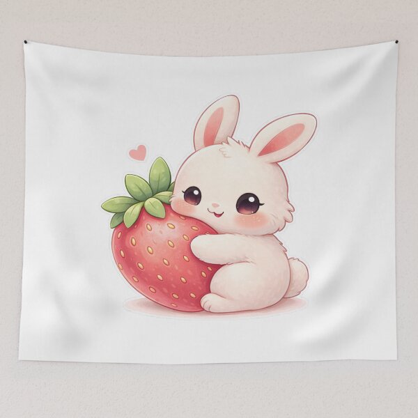 Item preview, Cute Bunny Hugging Strawberry Kawaii Aesthetic Design designed and sold by Sadia  Jannat.