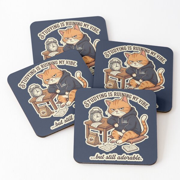 Item preview, Studying Is Ruining My Vibe Funny Lazy Cat Meme Cute Student Humor Design designed and sold by MoonVibe-studio.