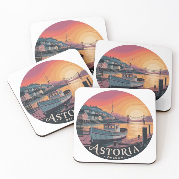 Item preview, Astoria Oregon: Fishing Boat Sunset Harbor Badge designed and sold by CircinusStore.