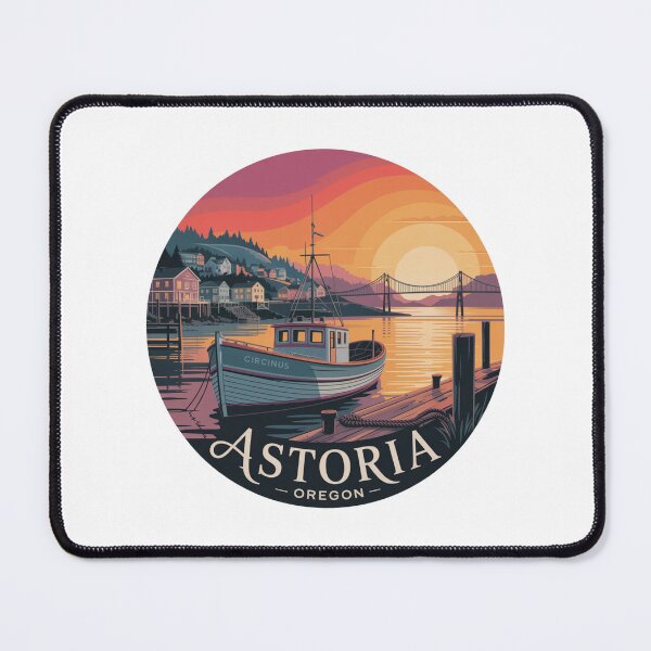 Item preview, Astoria Oregon: Fishing Boat Sunset Harbor Badge designed and sold by CircinusStore.