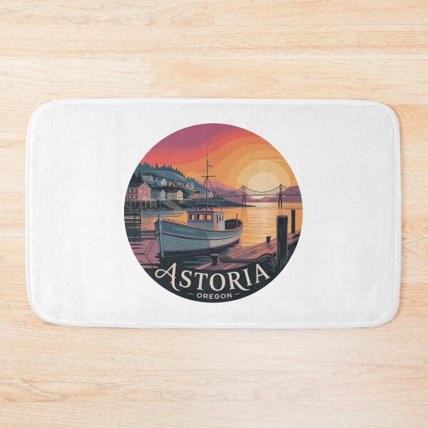 Item preview, Astoria Oregon: Fishing Boat Sunset Harbor Badge designed and sold by CircinusStore.