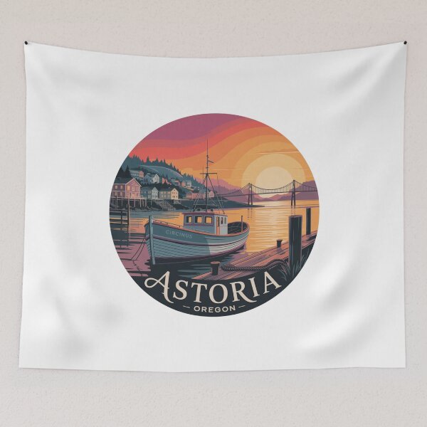 Item preview, Astoria Oregon: Fishing Boat Sunset Harbor Badge designed and sold by CircinusStore.