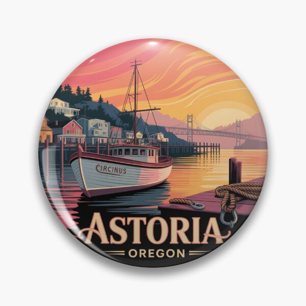 Item preview, Astoria Oregon: Boat Sunset Harbor Badge designed and sold by CircinusStore.