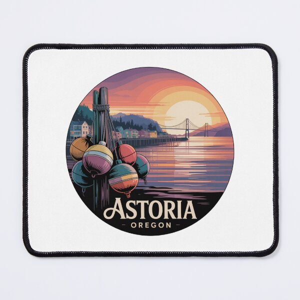 Item preview, Astoria Oregon: Fishing Buoys Sunset Coastal Badge designed and sold by CircinusStore.