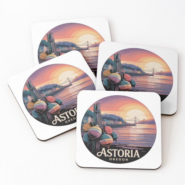 Item preview, Astoria Oregon: Fishing Buoys Sunset Coastal Badge designed and sold by CircinusStore.